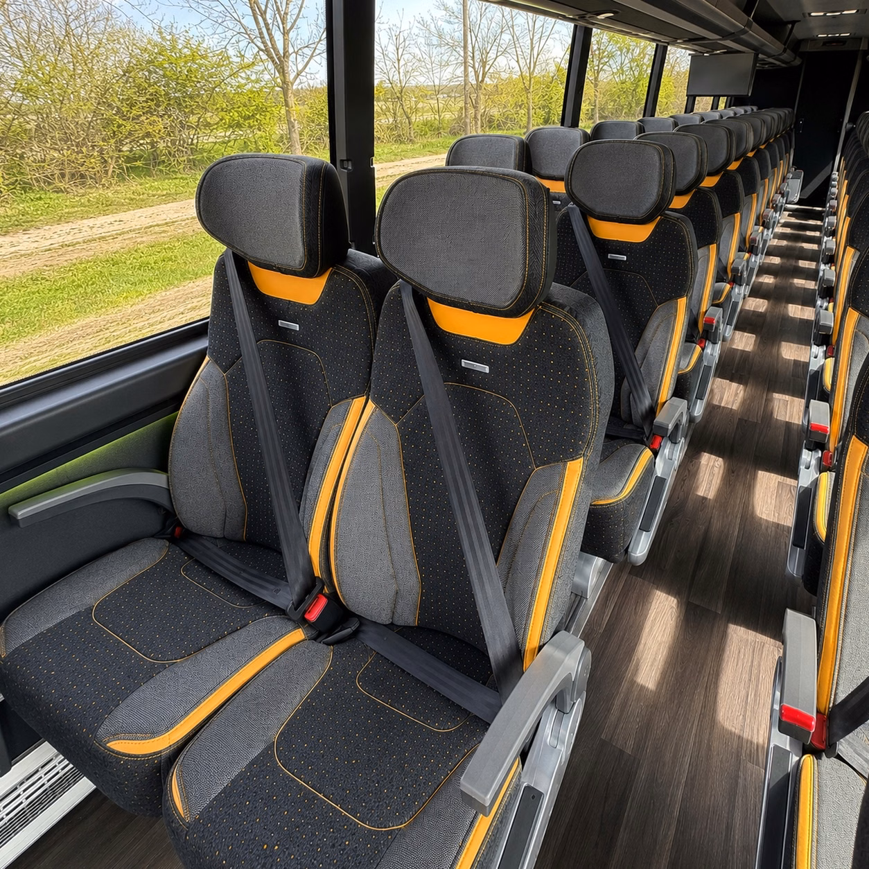 56 passenger charter bus inside